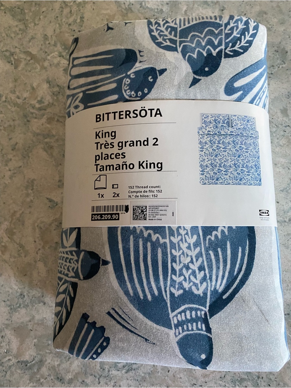 IKEA BITTERSÖTA King Duvet Cover set with Blue Bird Print